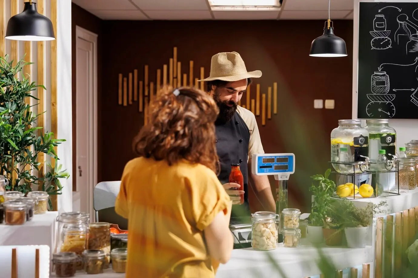 Фермер-продавец в безотходном магазине